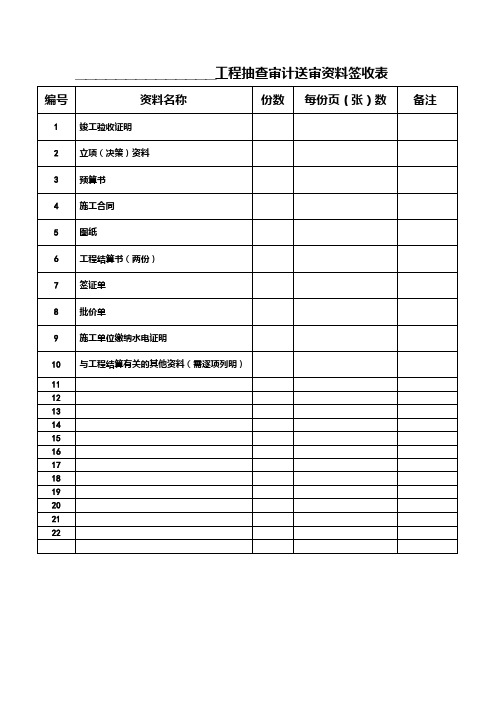 ______________工程抽查审计送审资料签收表