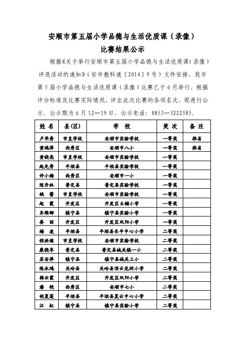 安顺市第五届小学品德与生活优质课（录像）