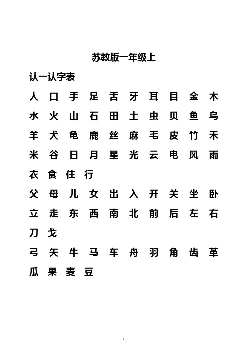 苏教版小学语文教材一至六年级生字表