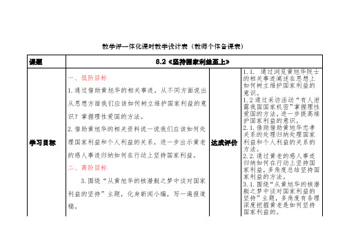 8.2 坚持国家利益至上 教学设计-2024-2025学年统编版道德与法治八年级上册