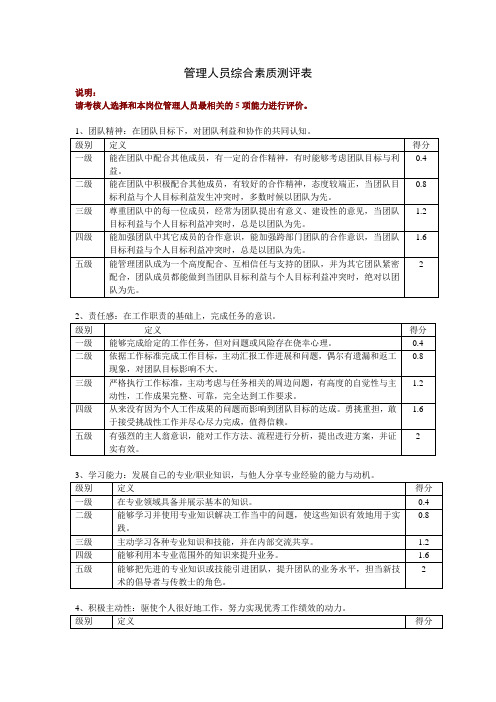 管理人员综合素质测评表