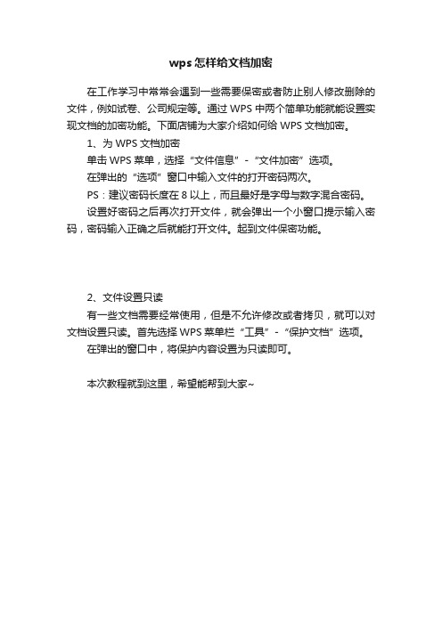 wps怎样给文档加密