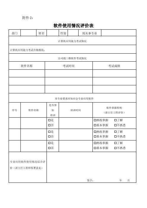 软件使用情况评价表