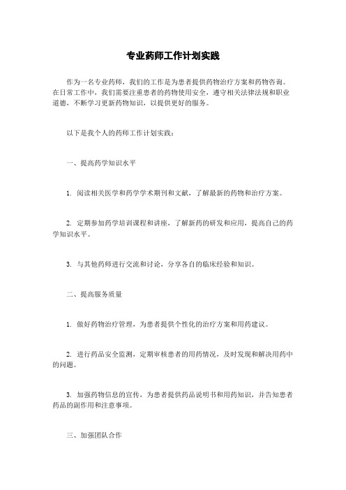 专业药师工作计划实践