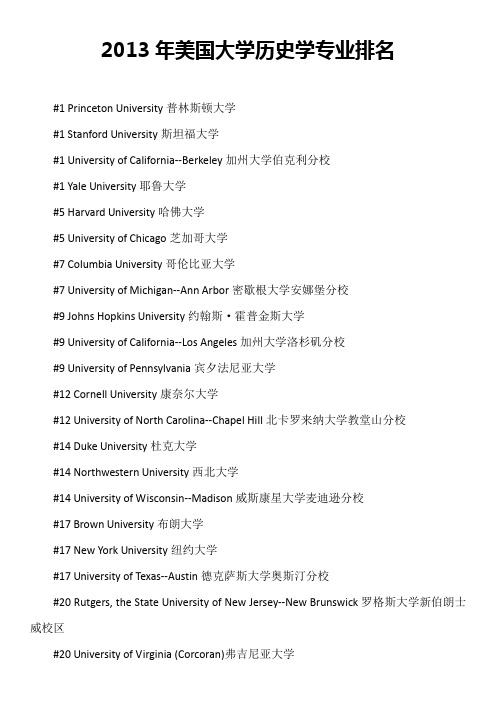 2013年美国大学历史学专业排名