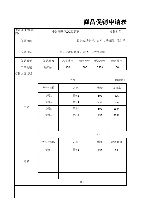 商品促销申请表