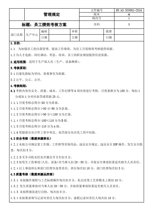 精益生产员工绩效考核规定