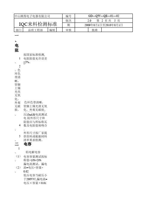 IQC来料检测标准