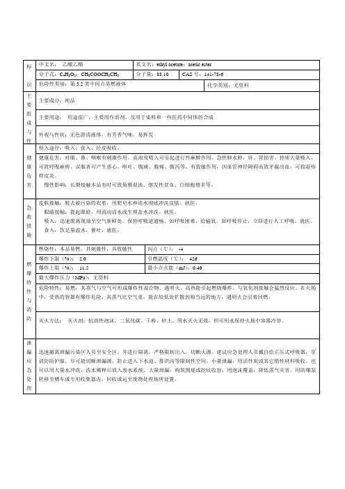 乙酸乙酯安全技术说明书