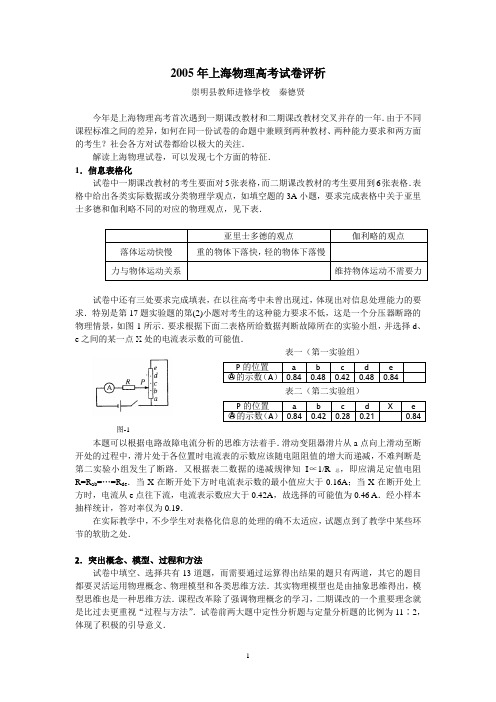 2005年上海物理高考试卷评析