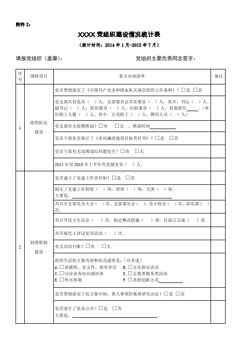 基层党组织建设情况统计表