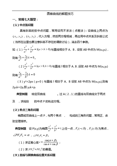 圆锥曲线解题技巧窍门和方法综合方法(精心排版)