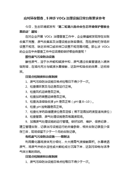 应对环保督查，5种涉VOCs治理设施日常台账要求参考