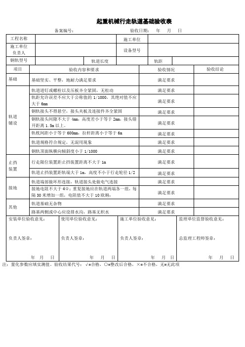 起重机械行走轨道基础验收表