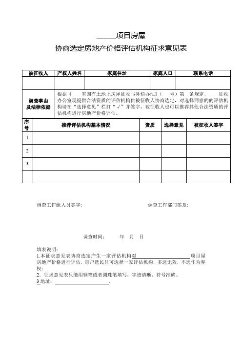 协商选定房地产价格评估机构征求意见表规范文本