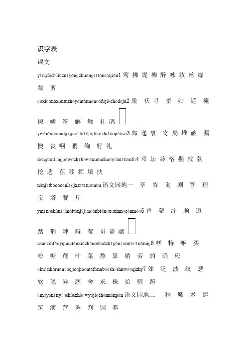 完整新版人教版语文二年级下册识字表写字表词语表