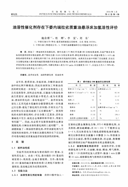 油溶性催化剂存在下委内瑞拉劣质重油悬浮床加氢活性评价