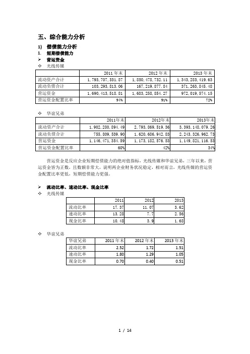 光线传媒和华谊兄弟财务分析