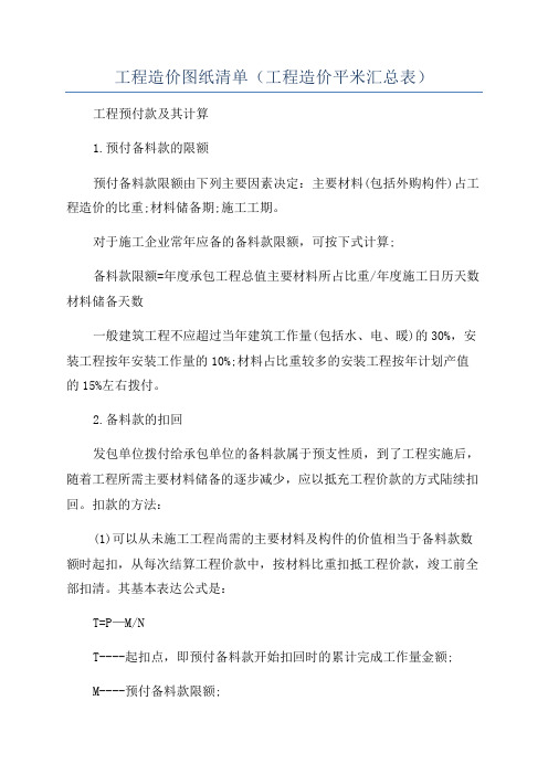 工程造价图纸清单(工程造价平米汇总表)