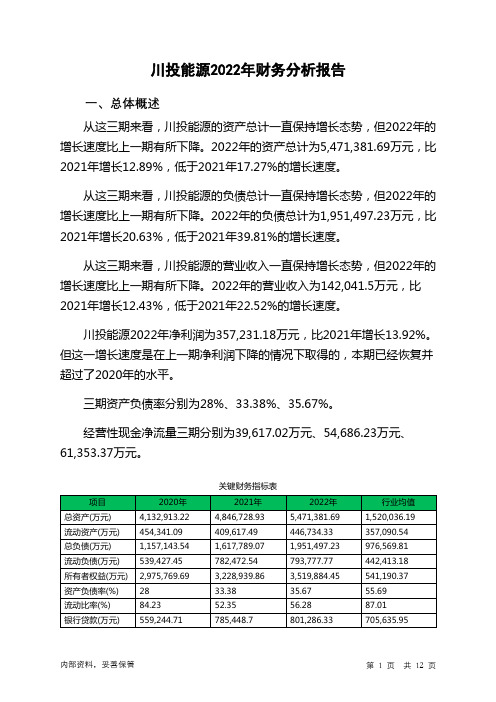 600674川投能源2022年财务分析报告-银行版