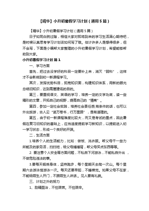 【精华】小升初暑假学习计划（通用5篇）