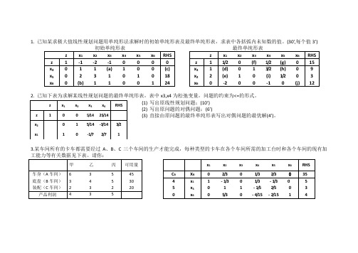 管理运筹学期中考试题