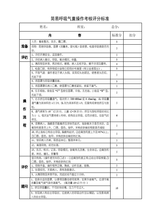 简易呼吸气囊操作考核评分标准