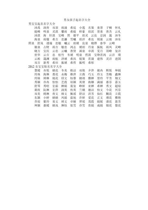 男女孩子起名字大全