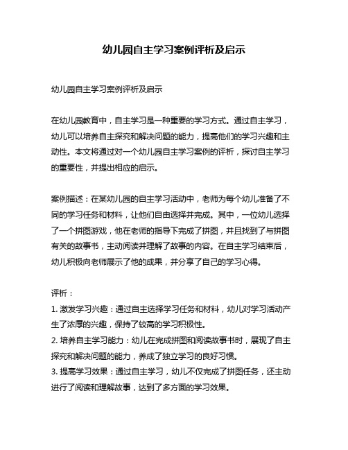 幼儿园自主学习案例评析及启示