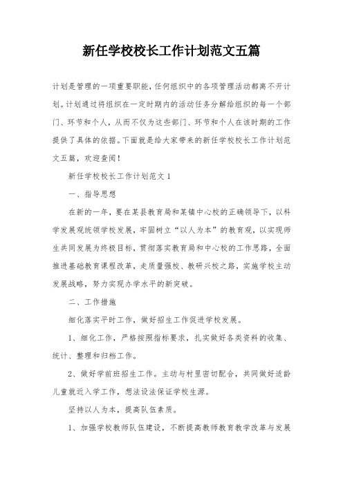 新任学校校长工作计划范文五篇
