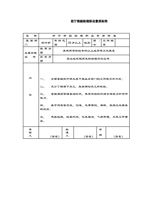 精品酒店资料集前厅部副经理职业素质标准