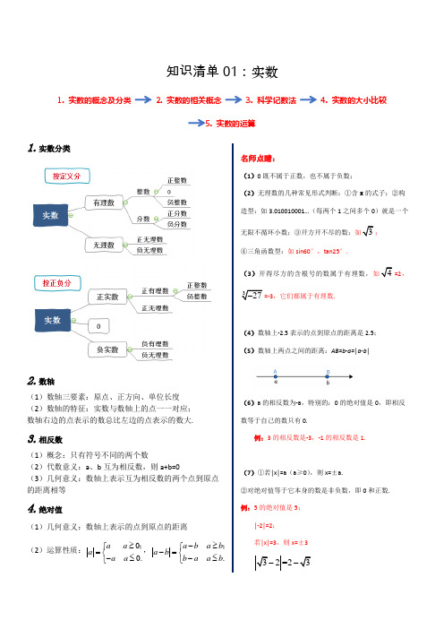 知识清单01 实数-2020年中考数学知识清单大全25讲(附例释)