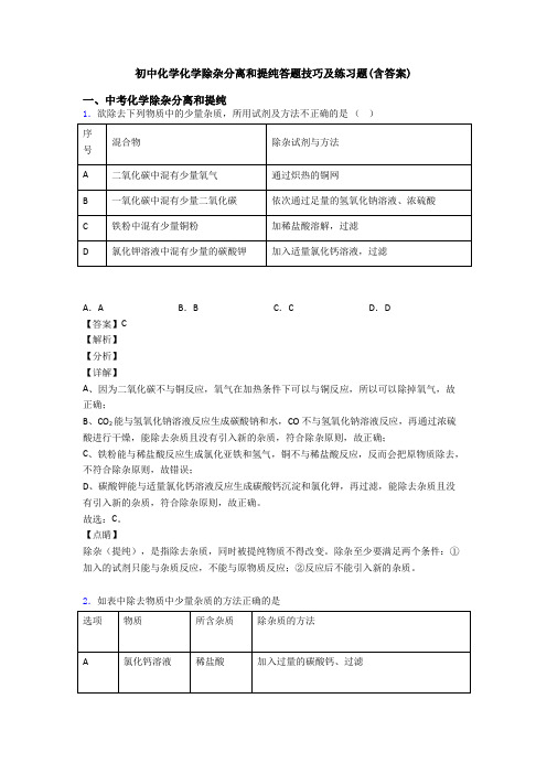 初中化学化学除杂分离和提纯答题技巧及练习题(含答案)