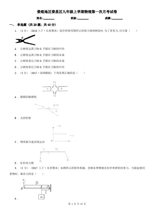 娄底地区娄星区九年级上学期物理第一次月考试卷