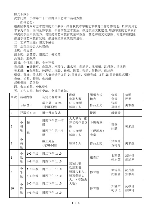 沈家门第一小学第二十三届海贝贝艺术节活动方案[001]