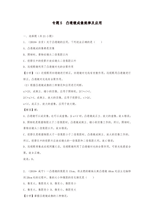 2018中考物理试题真题分类汇编 专题5 凸透镜成像规律及应用(含解析)