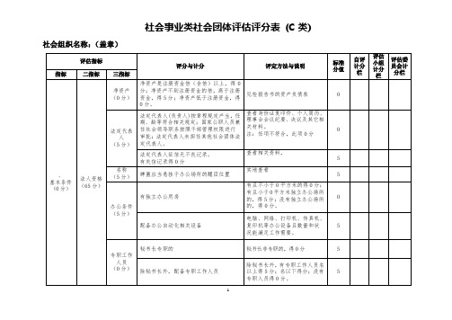 社会事业类社会团体评估评分表(C类)