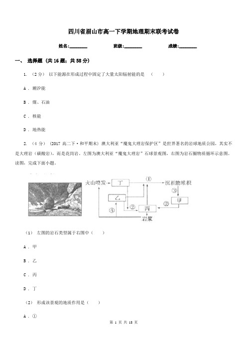 四川省眉山市高一下学期地理期末联考试卷