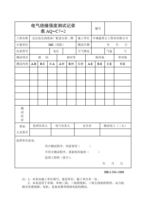 电气绝缘强度监测记录表!