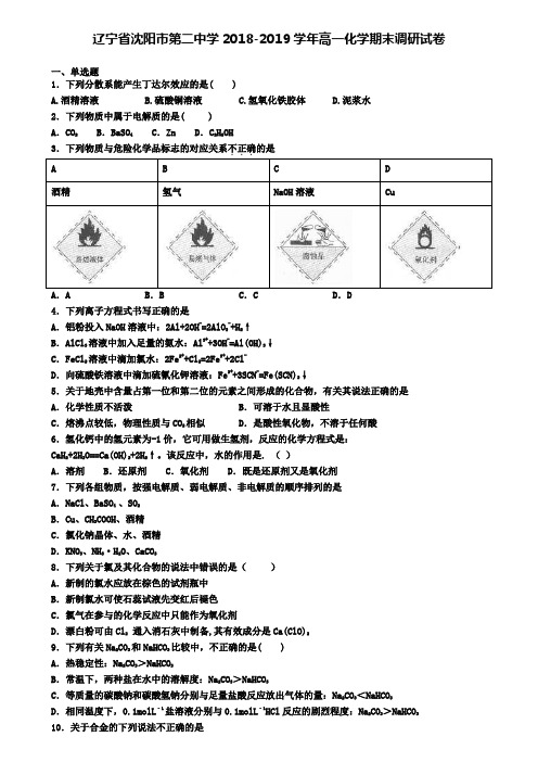 辽宁省沈阳市第二中学2018-2019学年高一化学期末调研试卷