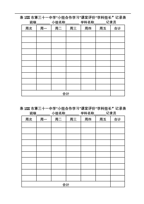 XX市第三十一中学小组合作学习课堂评价学科组长记录表【模板】