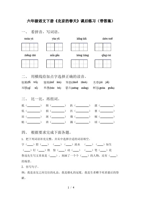 六年级语文下册《北京的春天》课后练习(带答案)