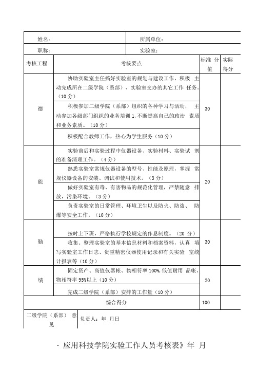 学院实验工作人员考核表