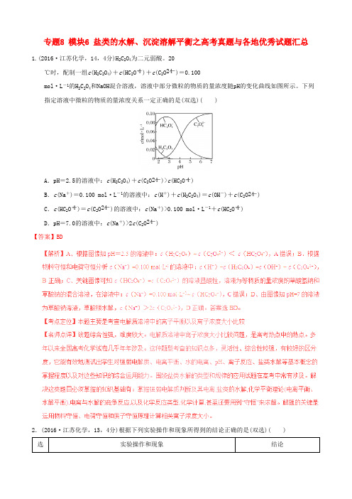 2017年高考化学专题8模块6盐类的水解、沉淀溶解平衡之高考真题与各地优秀试题汇总(含解析)