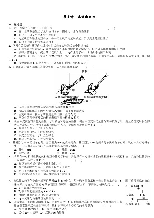 生物必修二：孟德尔的豌豆杂交实验,精品练习题