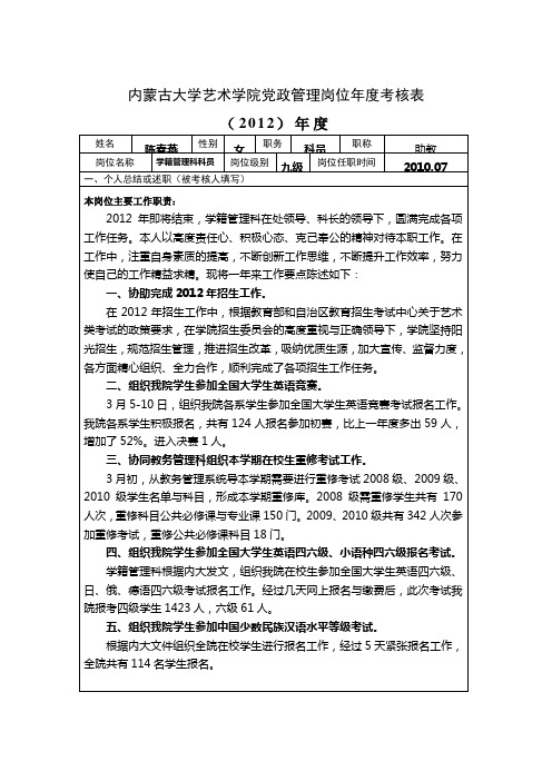 陈春燕2012年度考核表