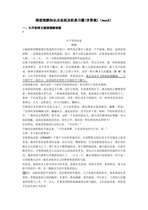 小升初阅读理解知识点总结及经典习题(含答案)(word)