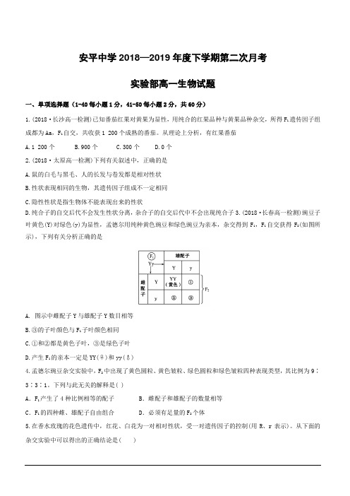 河北省安平中学2018-2019学年高一下学期第二次月考生物试题(实验班)附答案