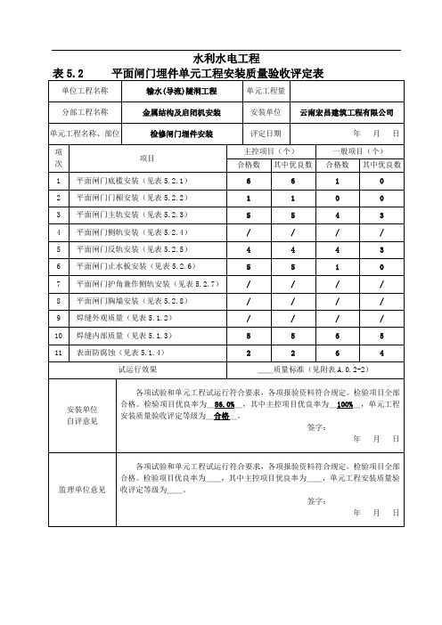 水利工程金属结构及启闭机安装单元工程评定