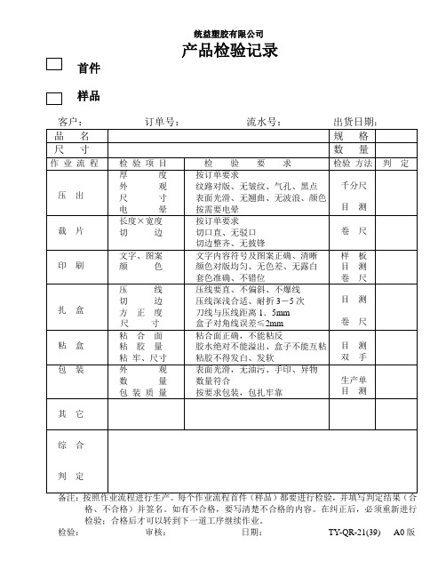 首件(样品)检验记录